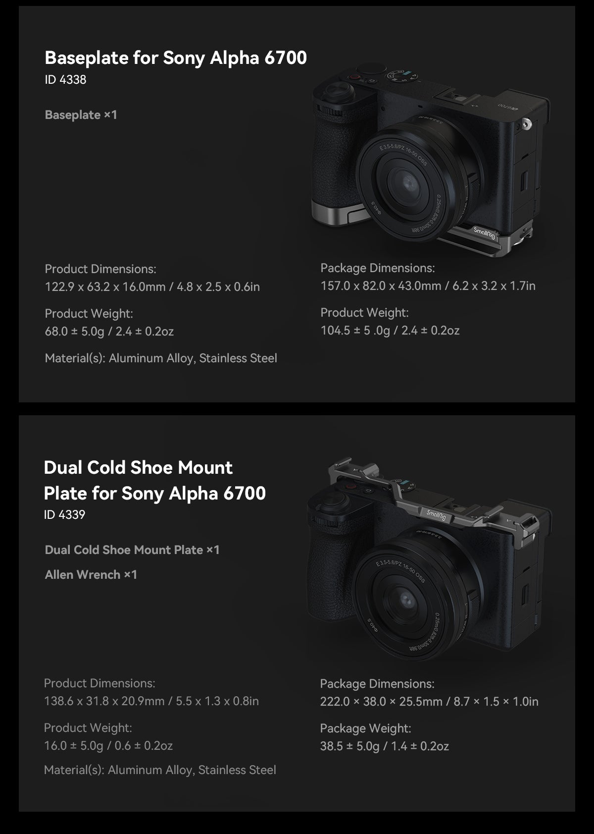 SmallRig Cage Kit / Half Cage / Baseplate / Dual Cold Shoe Mount Plate / for Sony Alpha 6700 With Multiple Mounting Points A6700