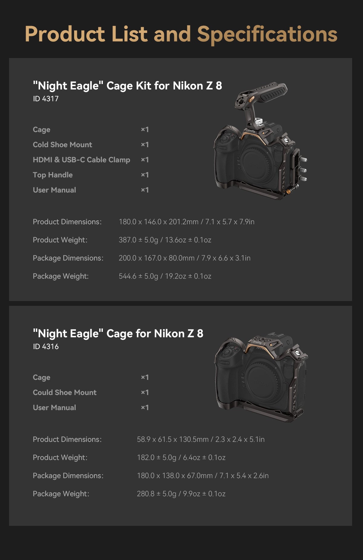SmallRig "Night Eagle" Cage Kit for Nikon Z 8 New Design and Coloring with Top Handle and USB-C Cable Clamp 4317