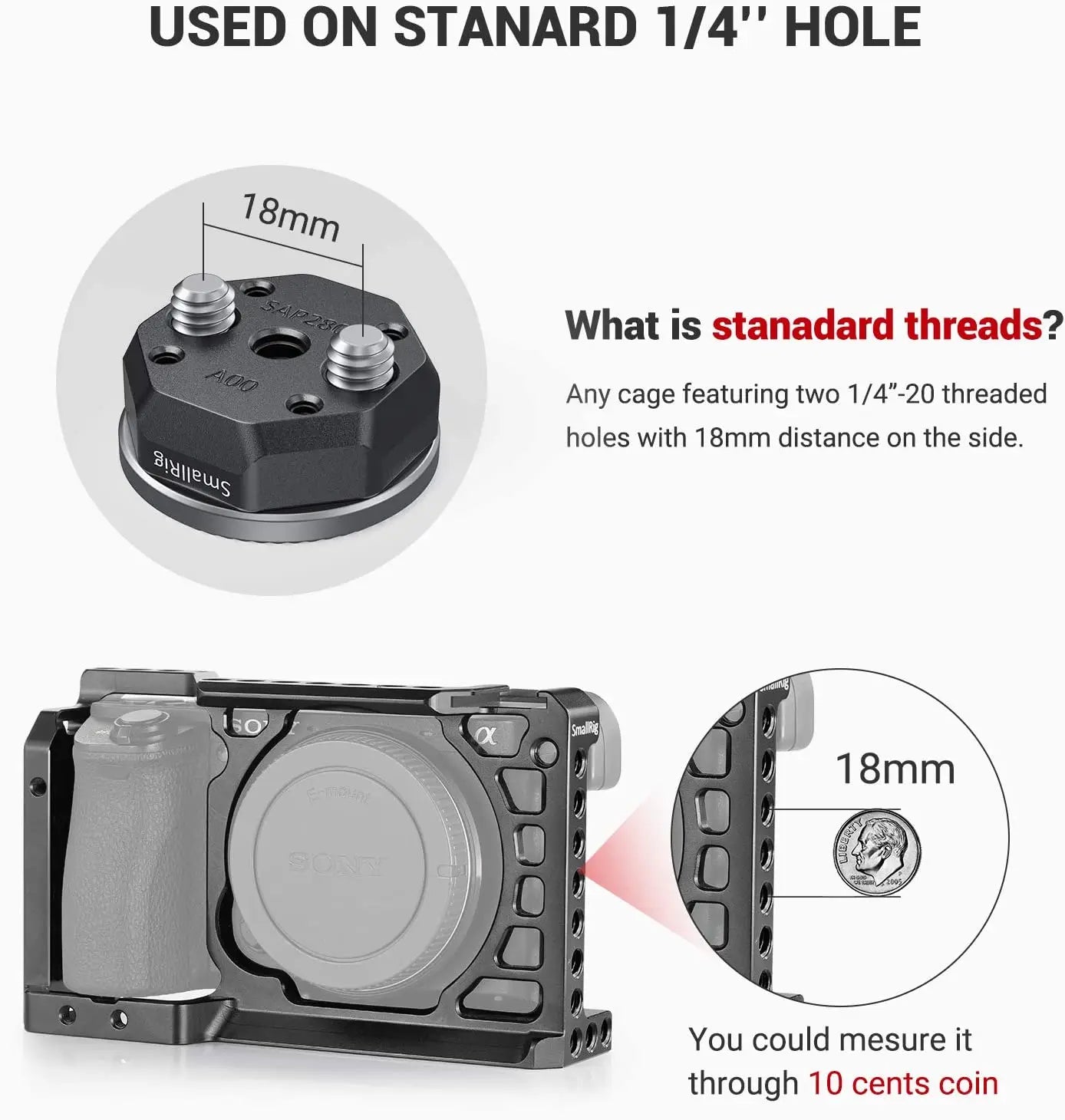 SmallRig Arri Standard Rosette Bolt-On Mount (M6 Thread) for Rosette Side Handle Monitor Holder Attach 2804