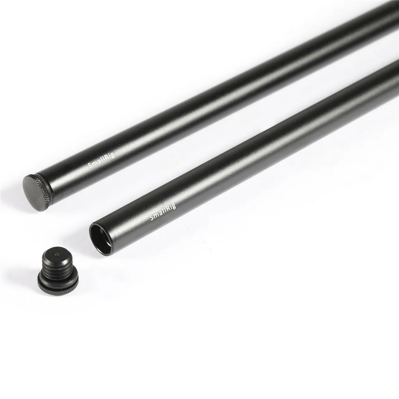 SmallRig Black Aluminum Alloy 15mm Rods 18 Inches Long with M12 Female Thread Includes M12 Rod Caps (Pair Pack)-1055