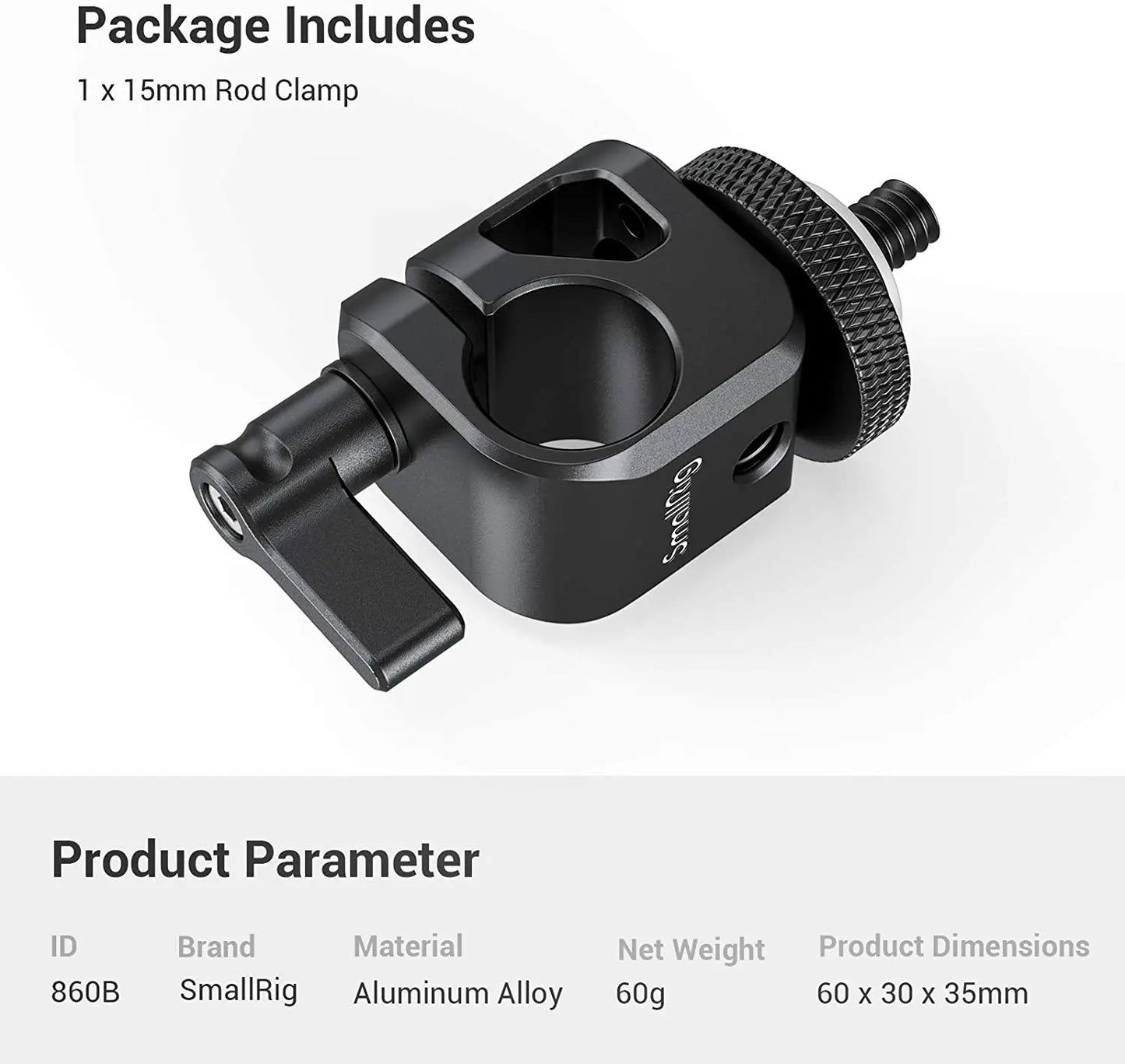 SMALLRIG 15mm Rod Clamp Rail Connector Rail Block with 1/4" Thread Hole to Attach Camera Microphones/Sound Recorders- 860