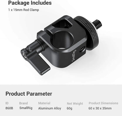 SMALLRIG 15mm Rod Clamp Rail Connector Rail Block with 1/4" Thread Hole to Attach Camera Microphones/Sound Recorders- 860
