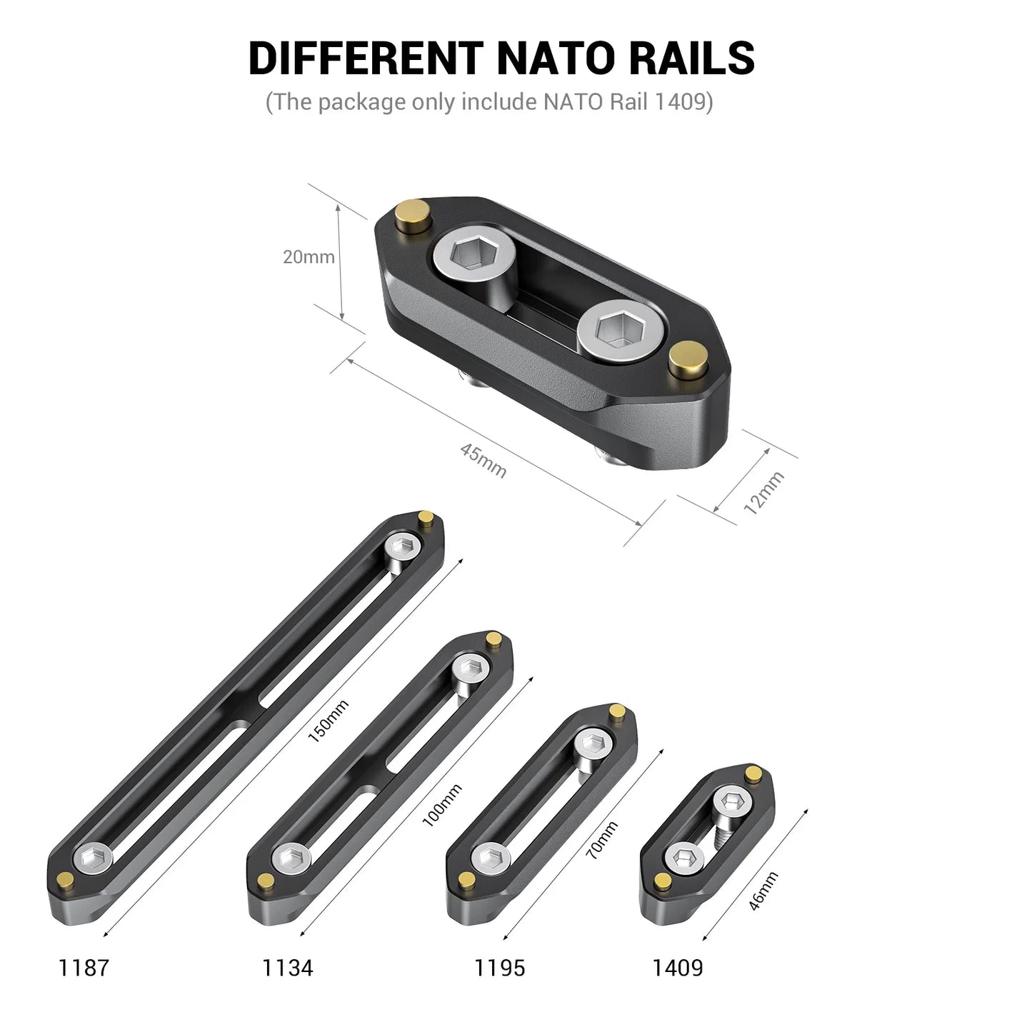 SmallRig Camera Quick Release Safety Rail 4cm 1.57 Inches Long with 1/4'' Screws For Nato Handle EVF Attach  - 1409