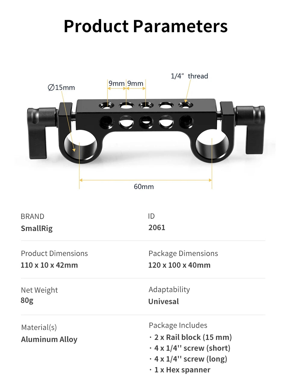 SmallRig 1PCS / 2PCS Lightweight Dual 15mm LWS Rod Clamp Railblock For Camera 15mm Rail Support System For Follow Focus 2061