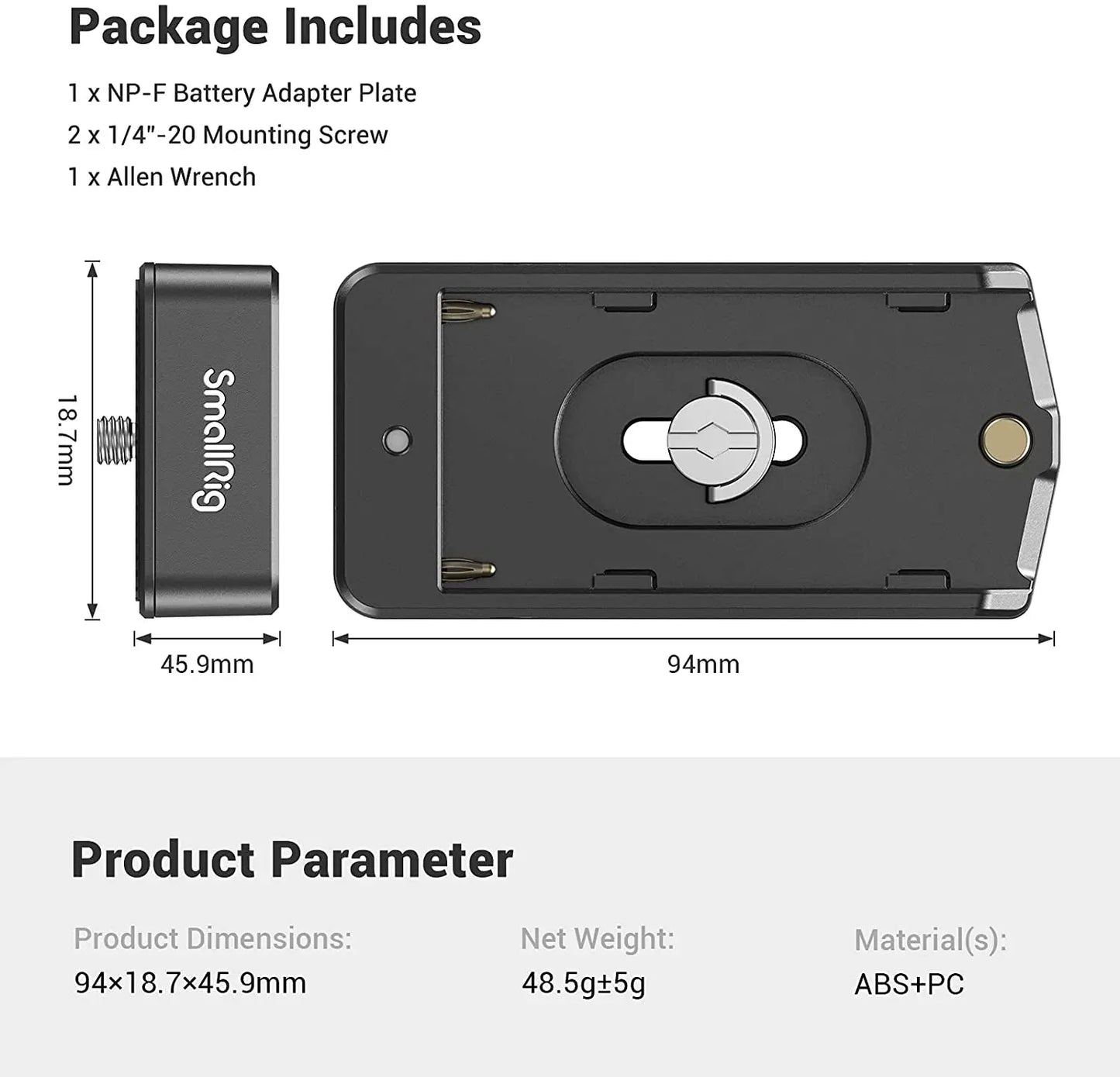 SmallRig NP-F Battery Adapter Plate Lite For Sony NP-F battery w/ 12V/7.4V Output Port, LED Low Battery Indicator 3018