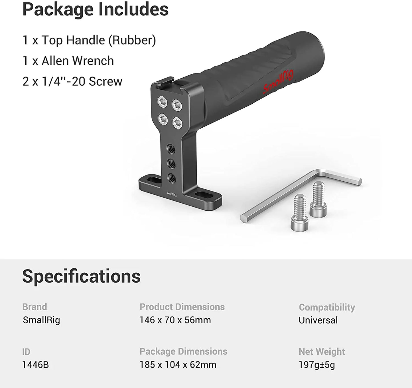 SmallRig Rubber Top Handle Grip with Top Cold Shoe Base for DSLR Camera Cage Video Camcorder Action Stabilizing Universal 1446C