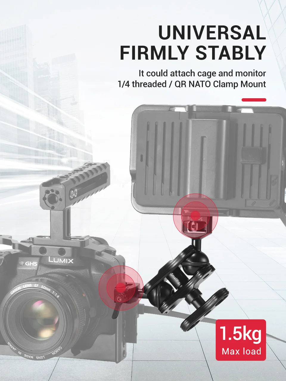 SmallRig Friction Articulating Magic Arm with Screw Ball Head & NATO Clamp – For Director Monitor Support