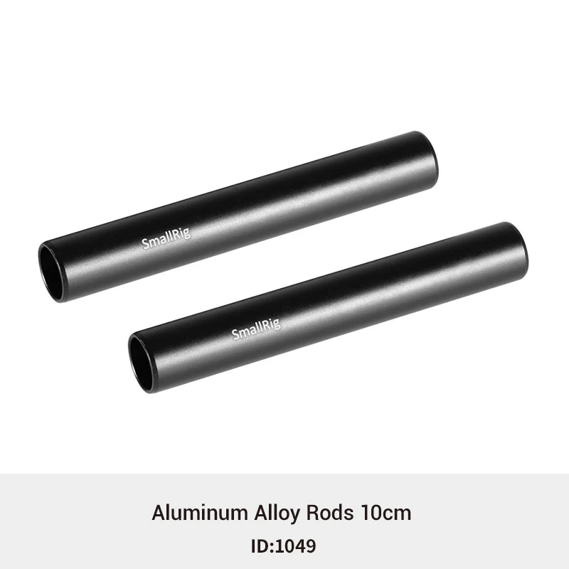 SmallRig Black Aluminum Alloy 15mm Rod Camera Rail Rod - 10cm 4 Inch (Pair Pack) for Monitor EVF Mount Attach -1049
