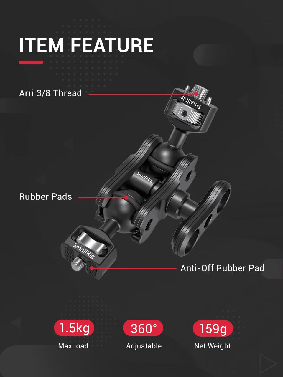 SmallRig Dual Magic Arm with ARRI Locating Pins & amp, 1/4" Screw