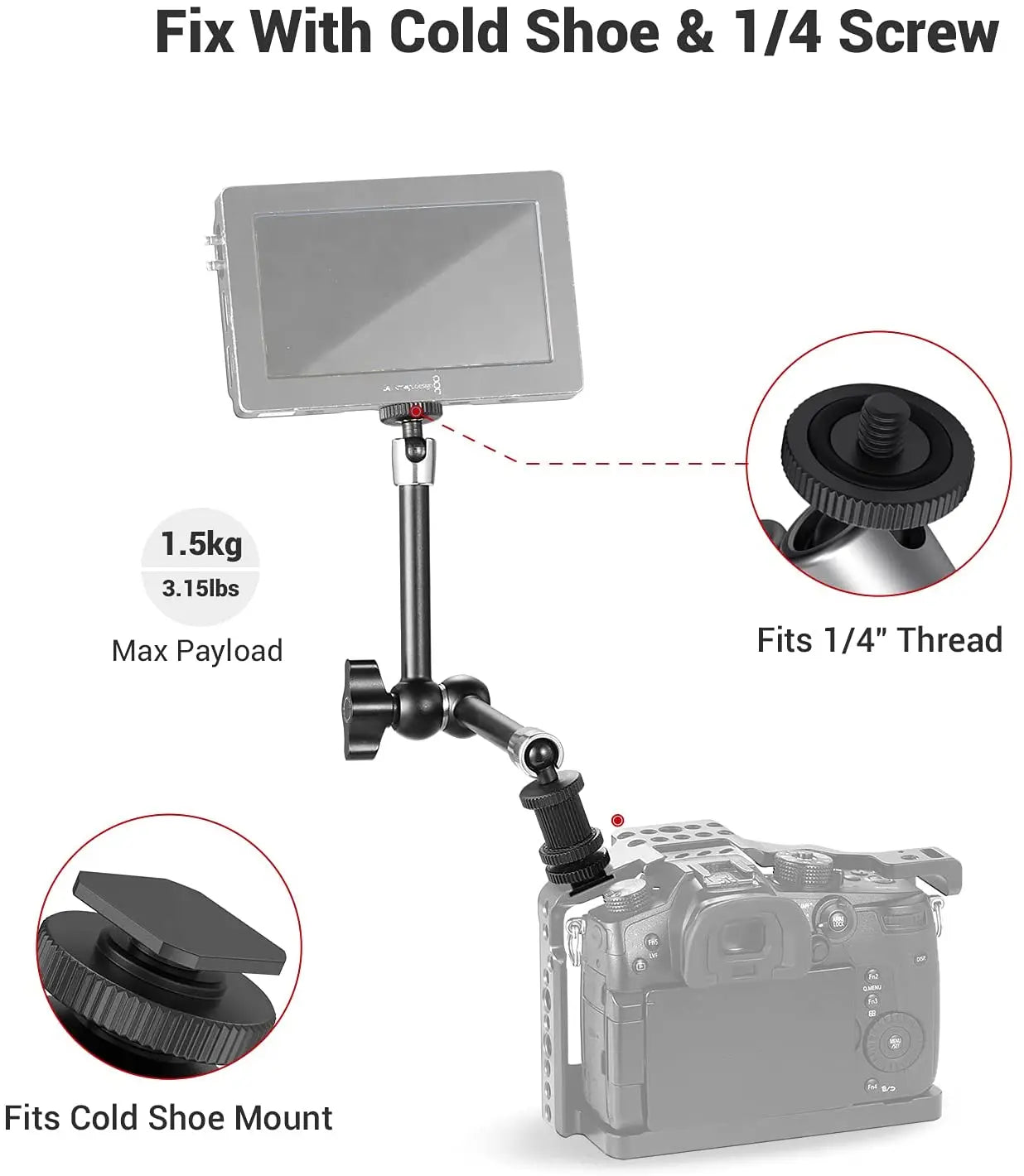 SmallRig DSLR 7"/11" Articulating Rosette Arm Camera Magic Arm with Cold Shoe Mount Standard 1/4"-20 Threaded Screw Adapter