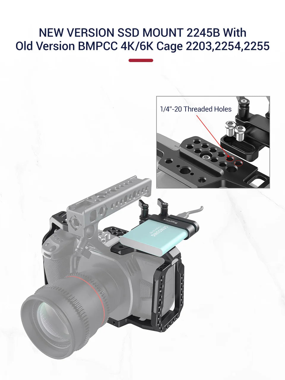 SmallRig Camera Rig Mount for Samsung T5 SSD for Blackmagic Design Pocket Cinema Camera 4K / 6K SmallRig cage  2245