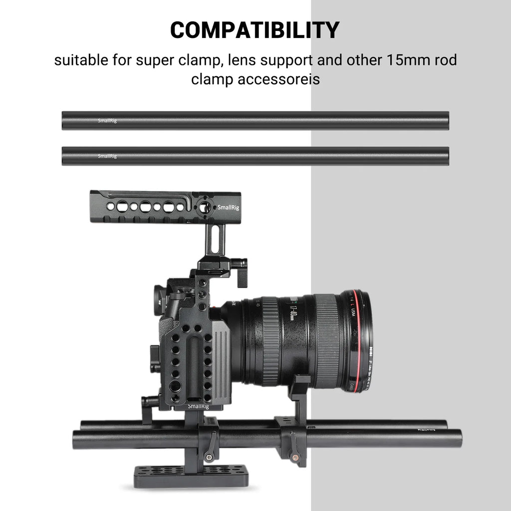 SmallRig 2PCS 15mm Aluminum Alloy Rods 30cm / 12inch Long for Dslr Camera 15mm Rods System Camera Rail Rod Black 1053