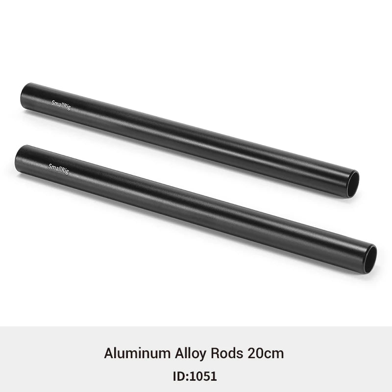 SmallRig Black Aluminum Alloy 15mm Rod M12-20cm 8inch Long (2 Pack)- 1051