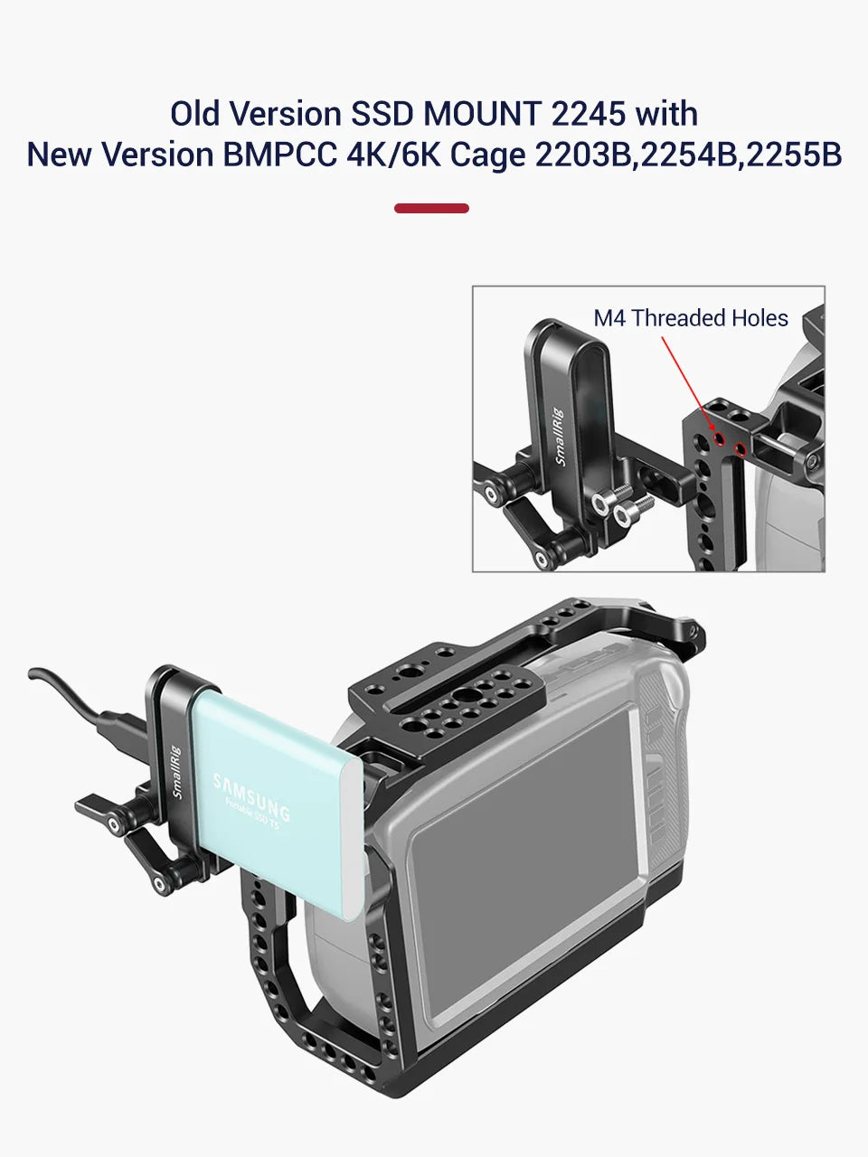 SmallRig Camera Rig Mount for Samsung T5 SSD for Blackmagic Design Pocket Cinema Camera 4K / 6K SmallRig cage  2245