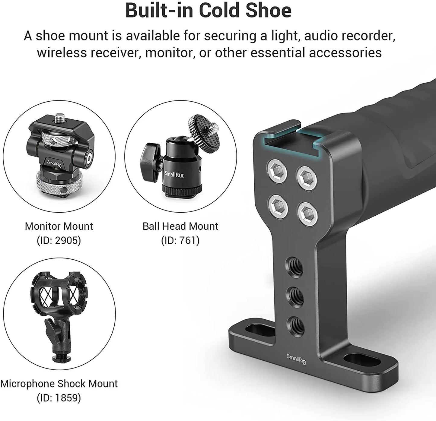 SmallRig Rubber Top Handle Grip with Top Cold Shoe Base for DSLR Camera Cage Video Camcorder Action Stabilizing Universal 1446C