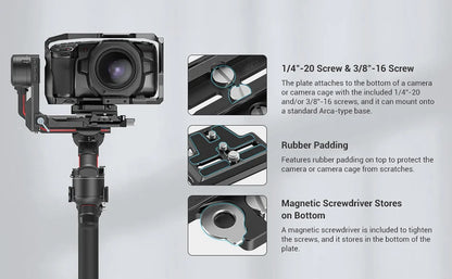 SmallRig Extended Arca-Type Quick Release Plate for DJI RS 2 and RSC 2 Gimbal for RS 2 /  RSC 2 / RS 3 / RS 3 Pro 3162/2851