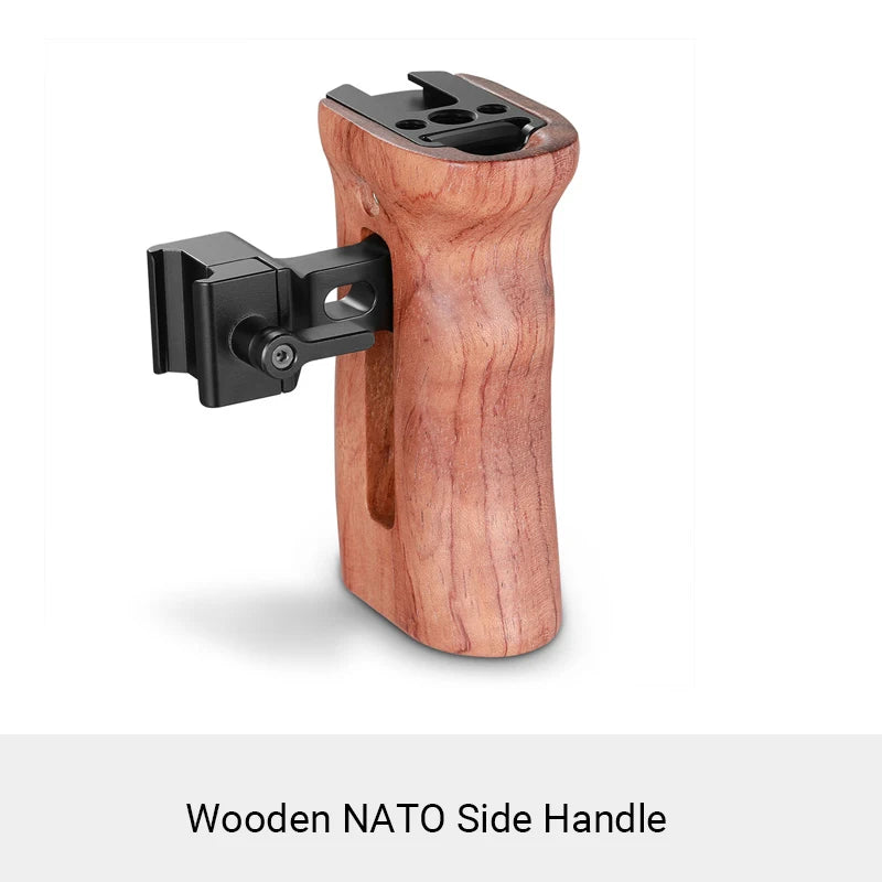 SmallRig DSLR Camera Wooden Handle Grip Quick Release NATO Side Handle With Cold Shoe Mount 1/4 3/8 Thread Holes 2187B