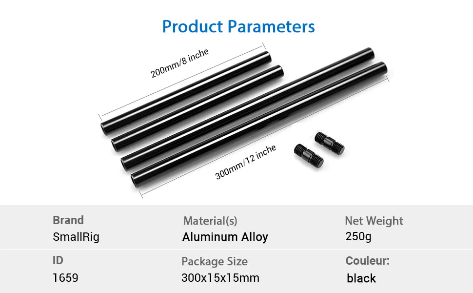 SmallRig 15mm With M12 Thread Black Aluminum Alloy Rods Combination For DSLR Camera Universal Accessories (6 pcs) 1659