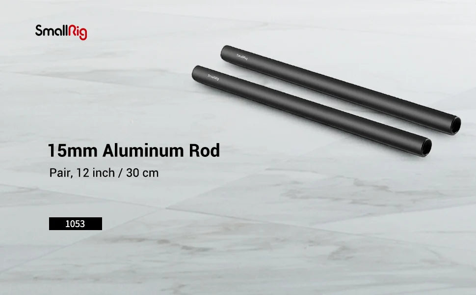 SmallRig 2PCS 15mm Aluminum Alloy Rods 30cm / 12inch Long for Dslr Camera 15mm Rods System Camera Rail Rod Black 1053