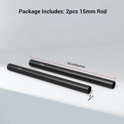 SmallRig Black Aluminum Alloy 15mm Rod M12-20cm 8inch Long (2 Pack)- 1051