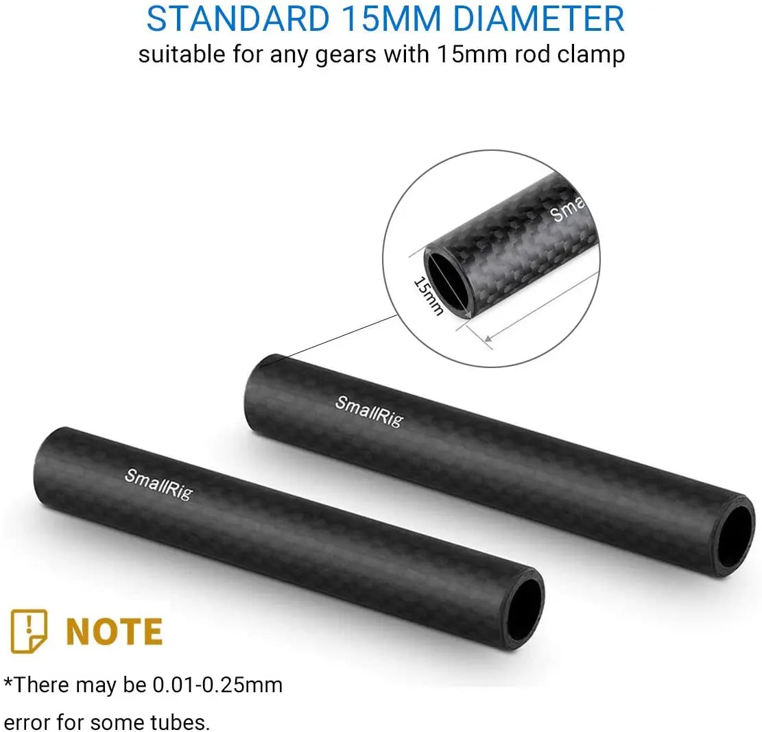 SmallRig 15mm Carbon Fiber Rod 4 inch Long for 15mm Rod Light Weight Support System DSLR Camera Rig - 1871 (2PCS Pack)