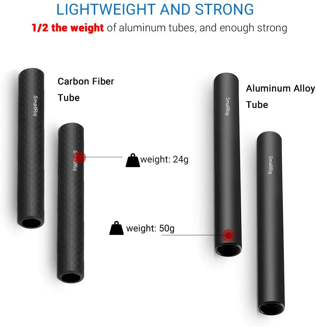 SmallRig 15mm Carbon Fiber Rod 4 inch Long for 15mm Rod Light Weight Support System DSLR Camera Rig - 1871 (2PCS Pack)