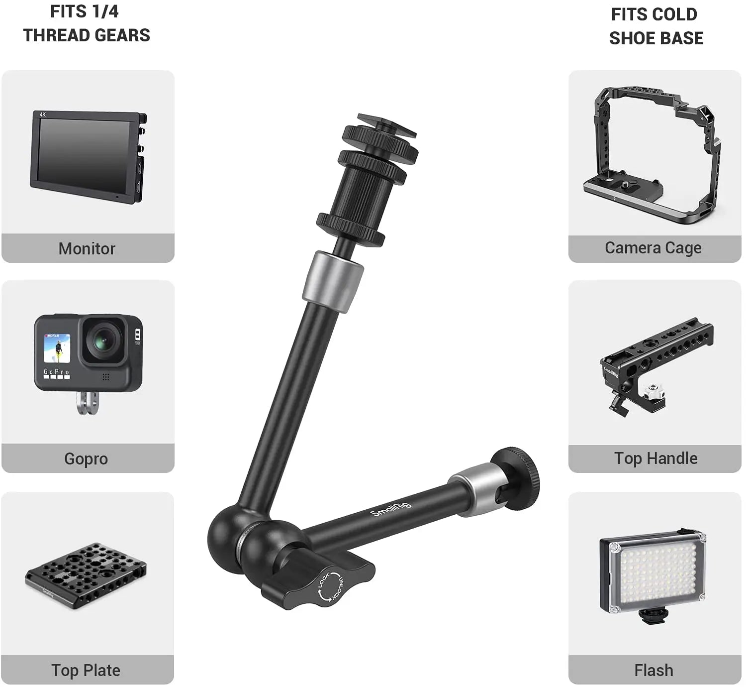 SmallRig DSLR 7"/11" Articulating Rosette Arm Camera Magic Arm with Cold Shoe Mount Standard 1/4"-20 Threaded Screw Adapter