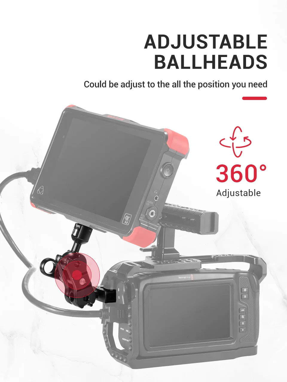 SmallRig Friction Articulating Magic Arm with Screw Ball Head & NATO Clamp – For Director Monitor Support