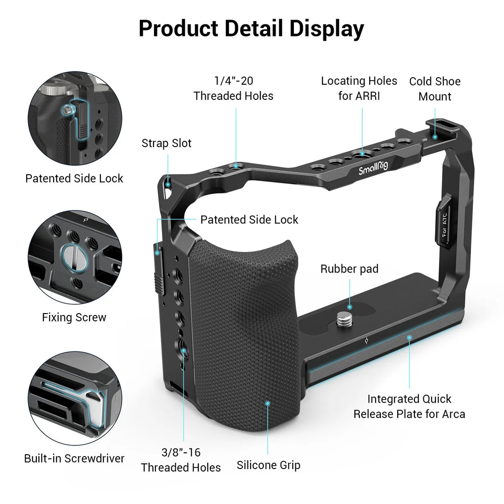 SmallRig Camera Cage with silicone Side Handle grip rig for Sony A7C 3212