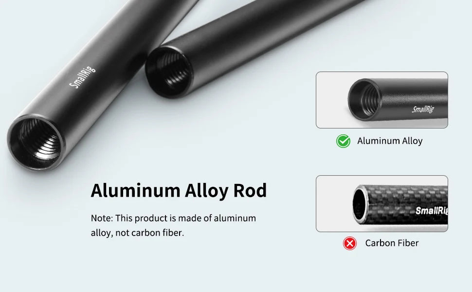 SmallRig 2PCS 15mm Aluminum Alloy Rods 30cm / 12inch Long for Dslr Camera 15mm Rods System Camera Rail Rod Black 1053