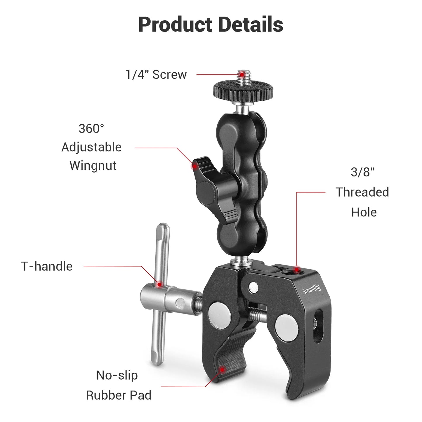 SmallRig Universal Magic Arm with Multi-Functional Ballhead Clamp