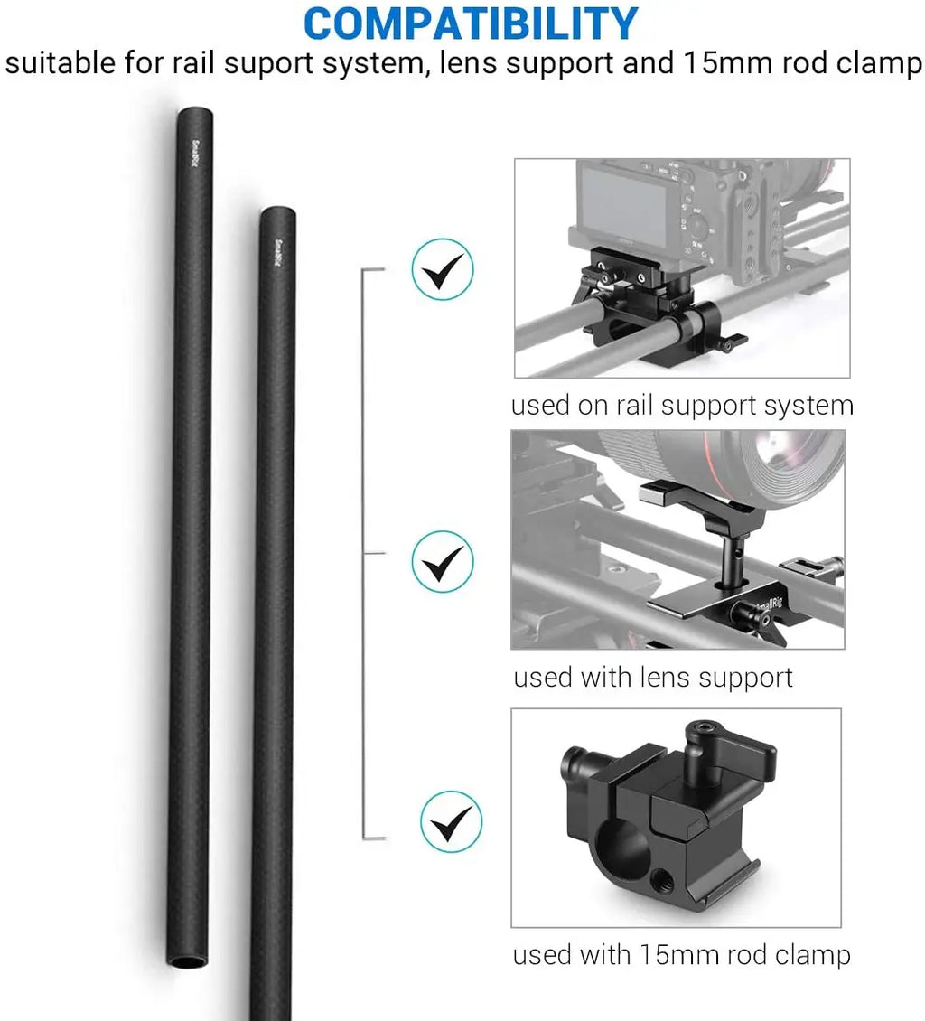 SmallRig 15mm Carbon Fiber Rod Precision Crafted Support Rods 12 inch/30 cm Long for Camera Shoulder Rig System-851 (2Pcs Pack)