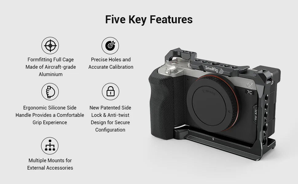 SmallRig Camera Cage with silicone Side Handle grip rig for Sony A7C 3212