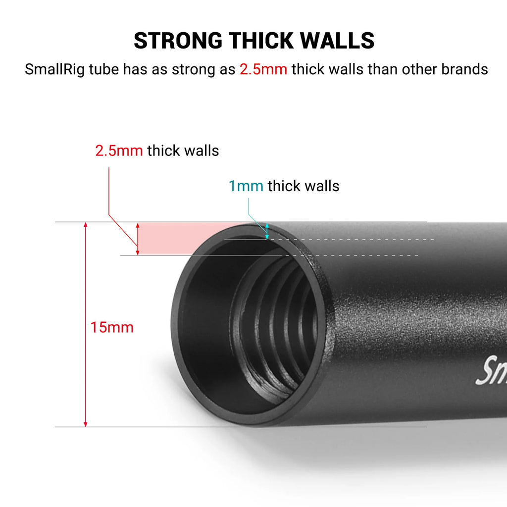 SmallRig 2PCS 15mm Aluminum Alloy Rods 30cm / 12inch Long for Dslr Camera 15mm Rods System Camera Rail Rod Black 1053