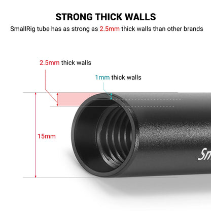 SmallRig 2PCS 15mm Aluminum Alloy Rods 30cm / 12inch Long for Dslr Camera 15mm Rods System Camera Rail Rod Black 1053