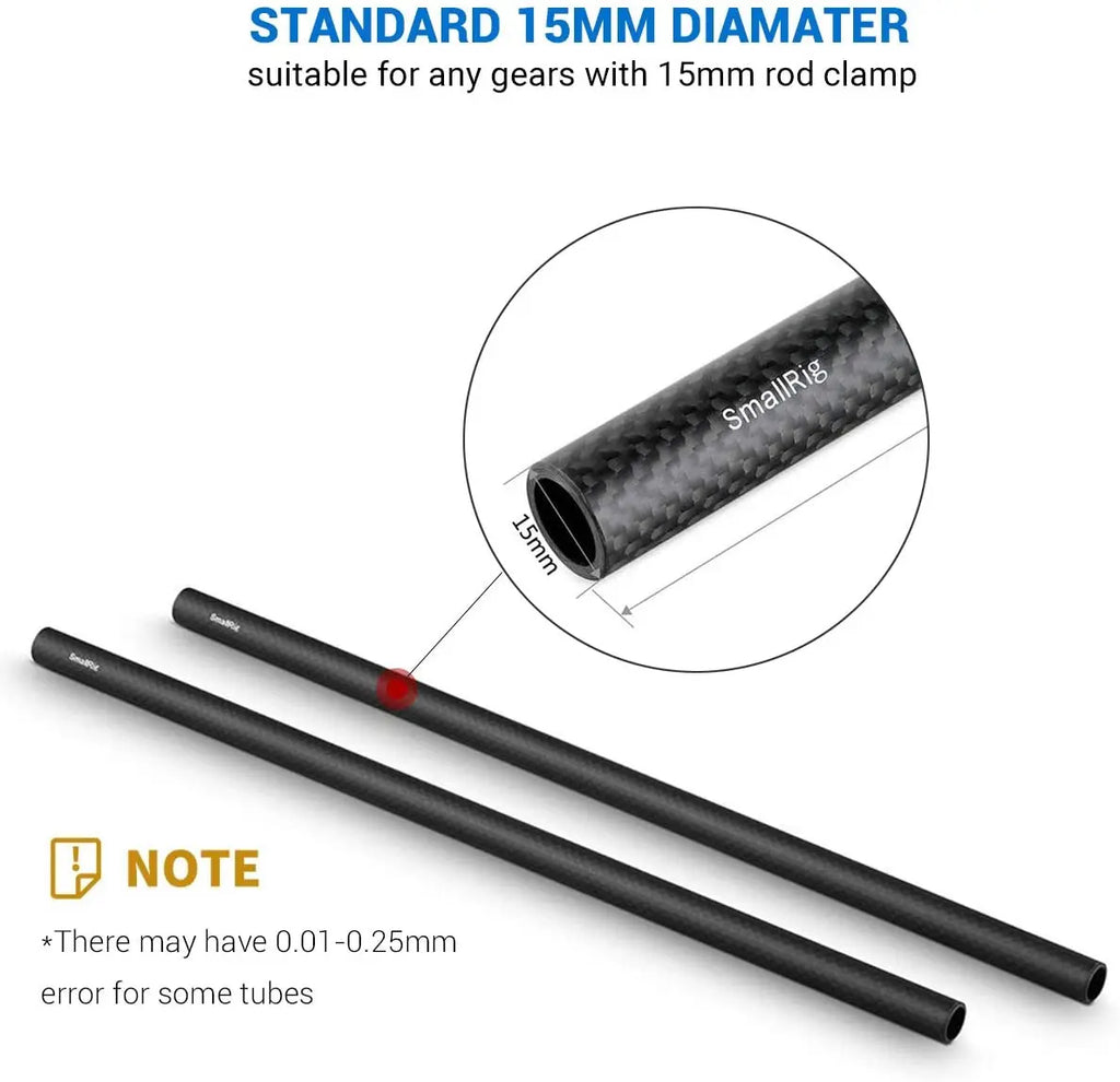 SmallRig 15mm Carbon Fiber Rod Precision Crafted Support Rods 12 inch/30 cm Long for Camera Shoulder Rig System-851 (2Pcs Pack)