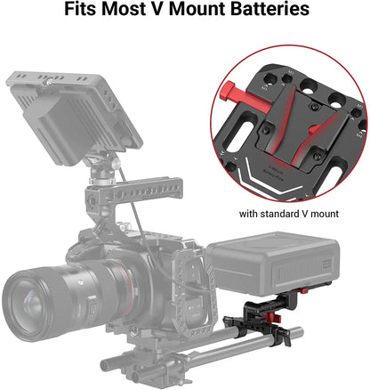 SmallRig V Mount Battery Plate, V-Lock Mount Battery Plate with 15mm Rod Clamp & Adjustable Arm for Power Supply - 2991