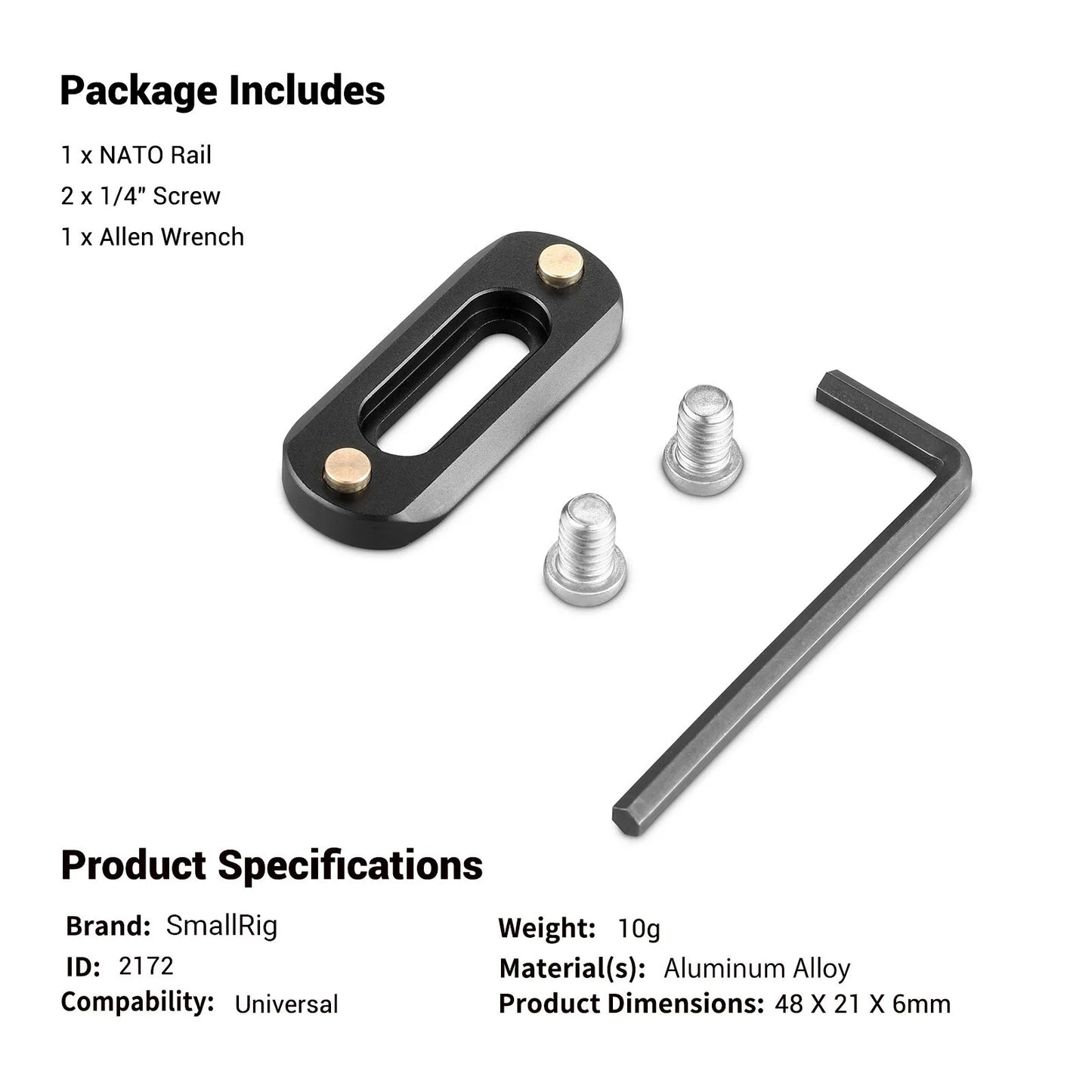 SmallRig DSLR Camera Rig Mini Quick Release NATO Rail (48mm) For Nato Handle EVF mount attach 2172B