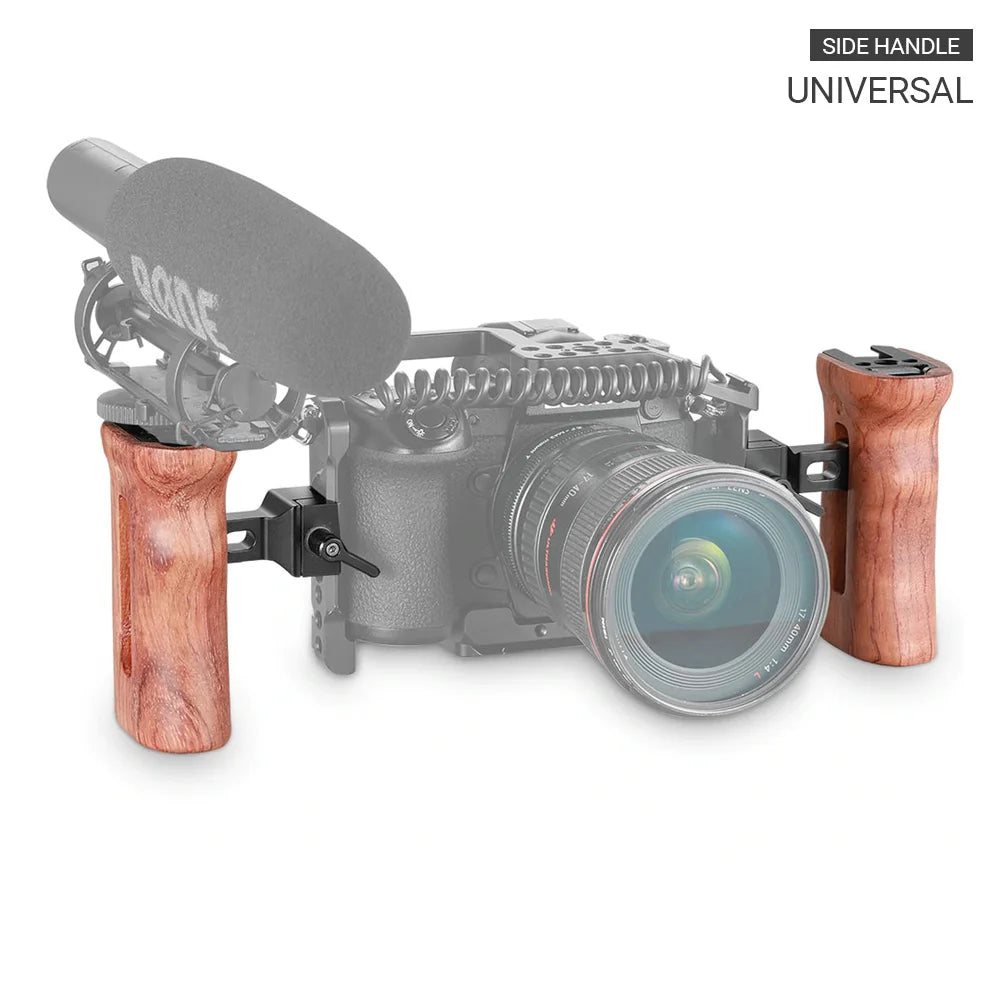 SmallRig DSLR Camera Wooden Handle Grip Quick Release NATO Side Handle With Cold Shoe Mount 1/4 3/8 Thread Holes 2187B