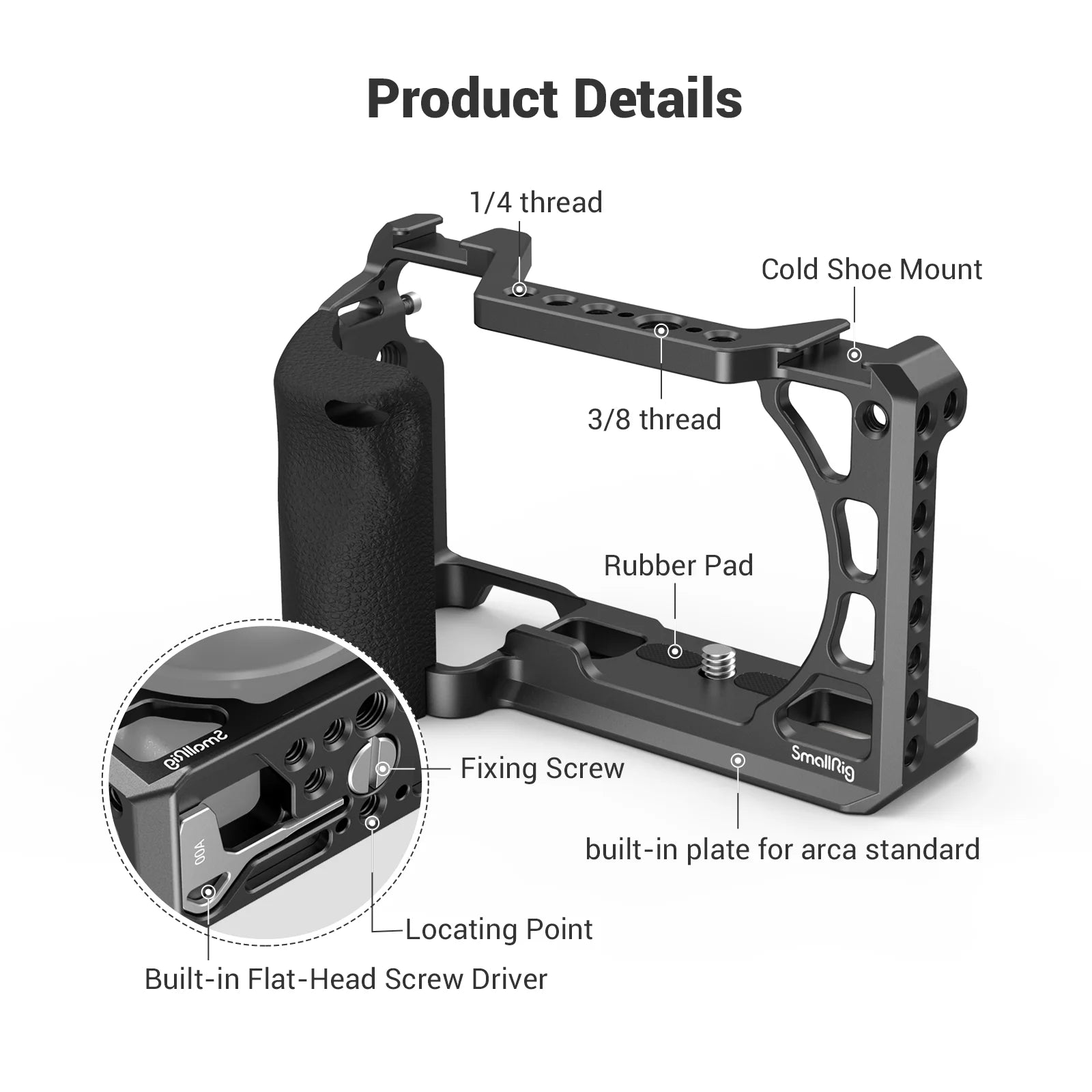 SmallRig DSLR Camera Cage Rig For Sony A6400 with Silicone Handgrip Handle & Cold Shoe for Sony A6100/A6300/A6400 Camera 3164