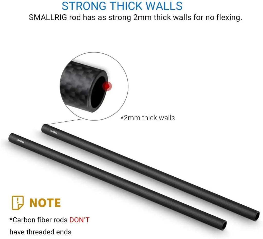 SmallRig 15mm Carbon Fiber Rod 4 inch Long for 15mm Rod Light Weight Support System DSLR Camera Rig - 1871 (2PCS Pack)