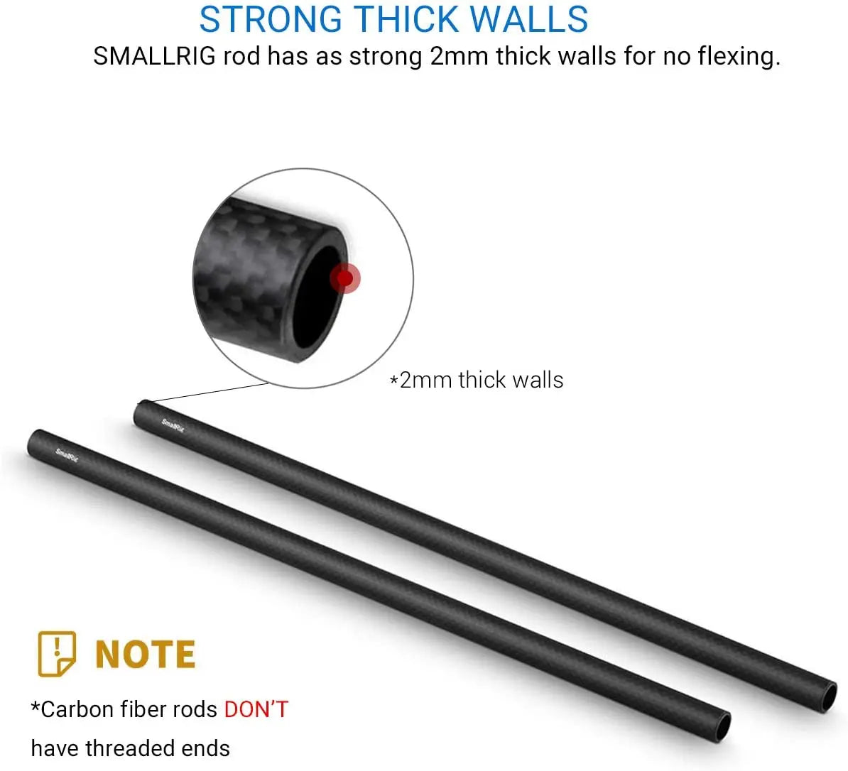 SmallRig 15mm Carbon Fiber Rod 4 inch Long for 15mm Rod Light Weight Support System DSLR Camera Rig - 1871 (2PCS Pack)