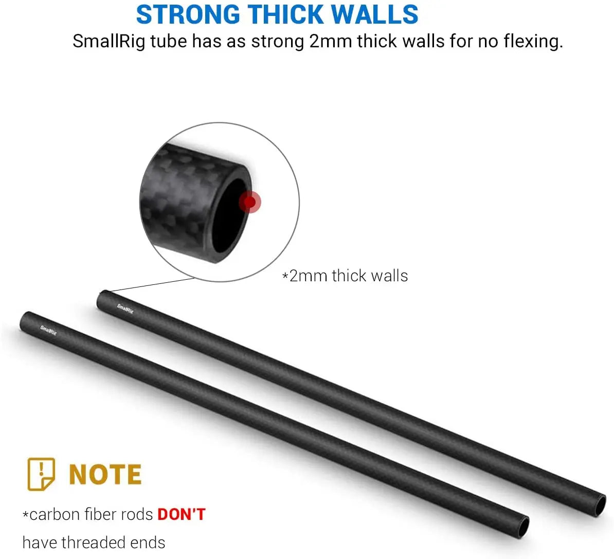 SmallRig 15mm Carbon Fiber Rod Precision Crafted Support Rods 12 inch/30 cm Long for Camera Shoulder Rig System-851 (2Pcs Pack)