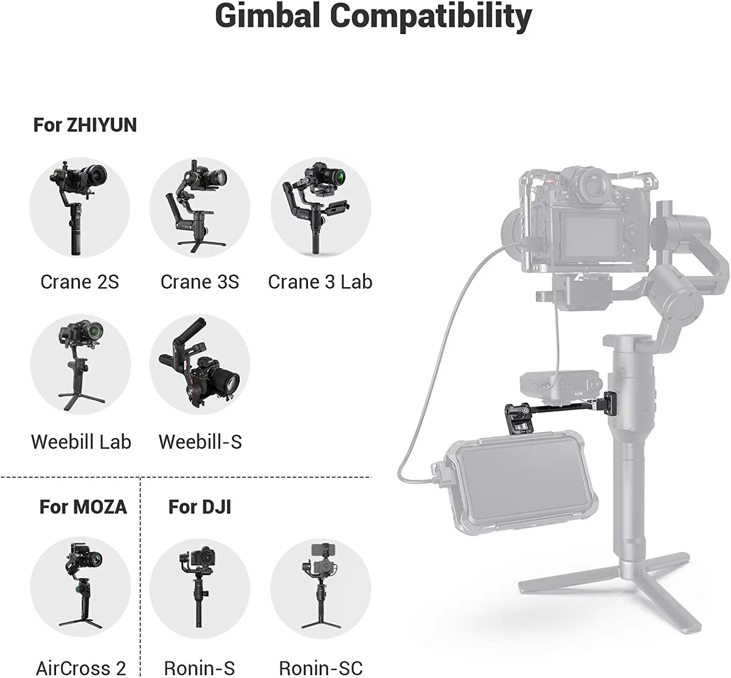 SmallRig Adjustable Monitor Mount for Selected DJI &amp; Zhiyun &amp; Moza Handheld Gimbal Stabilizers