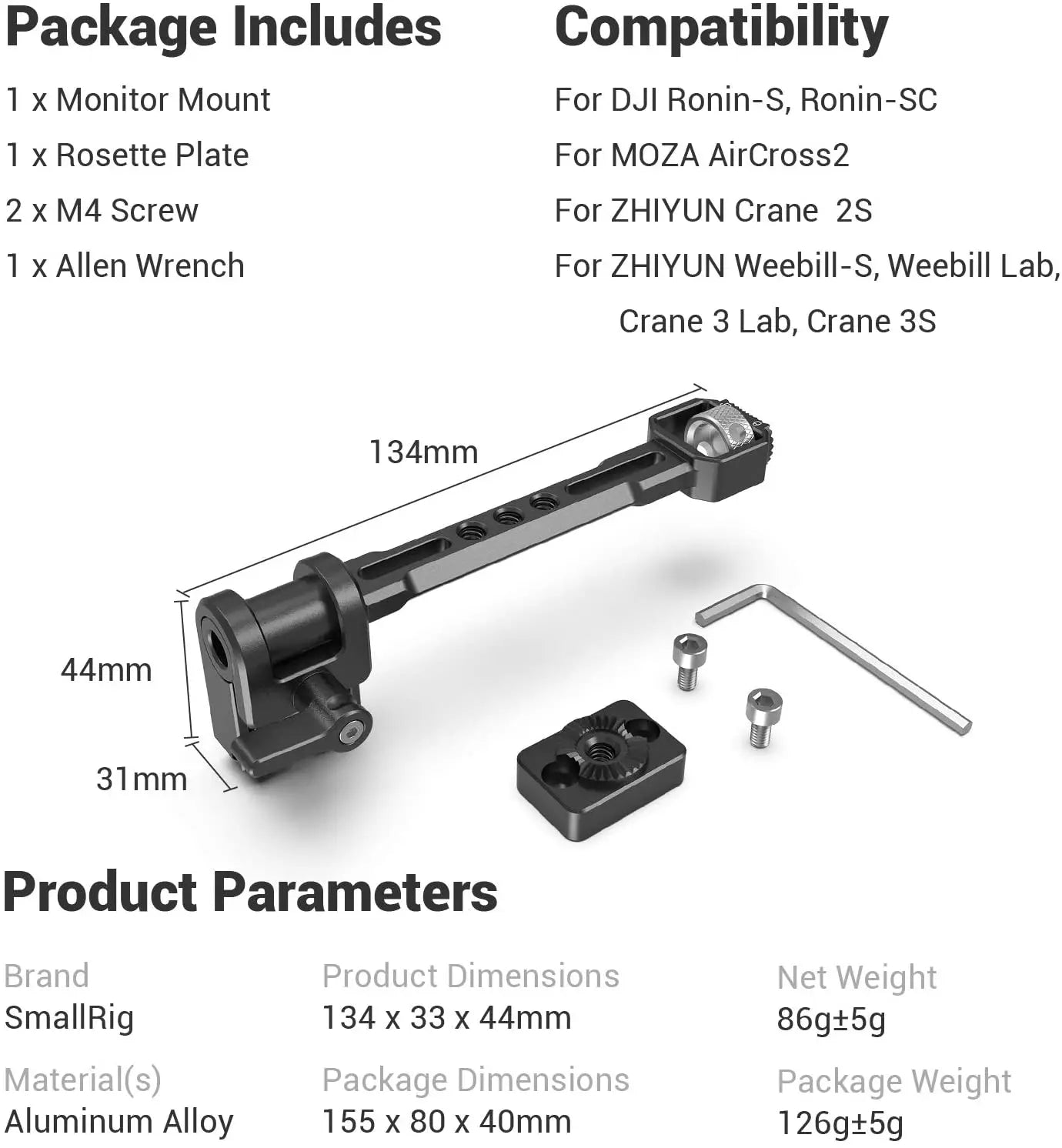 SmallRig Adjustable Monitor Mount for Selected DJI &amp; Zhiyun &amp; Moza Handheld Gimbal Stabilizers