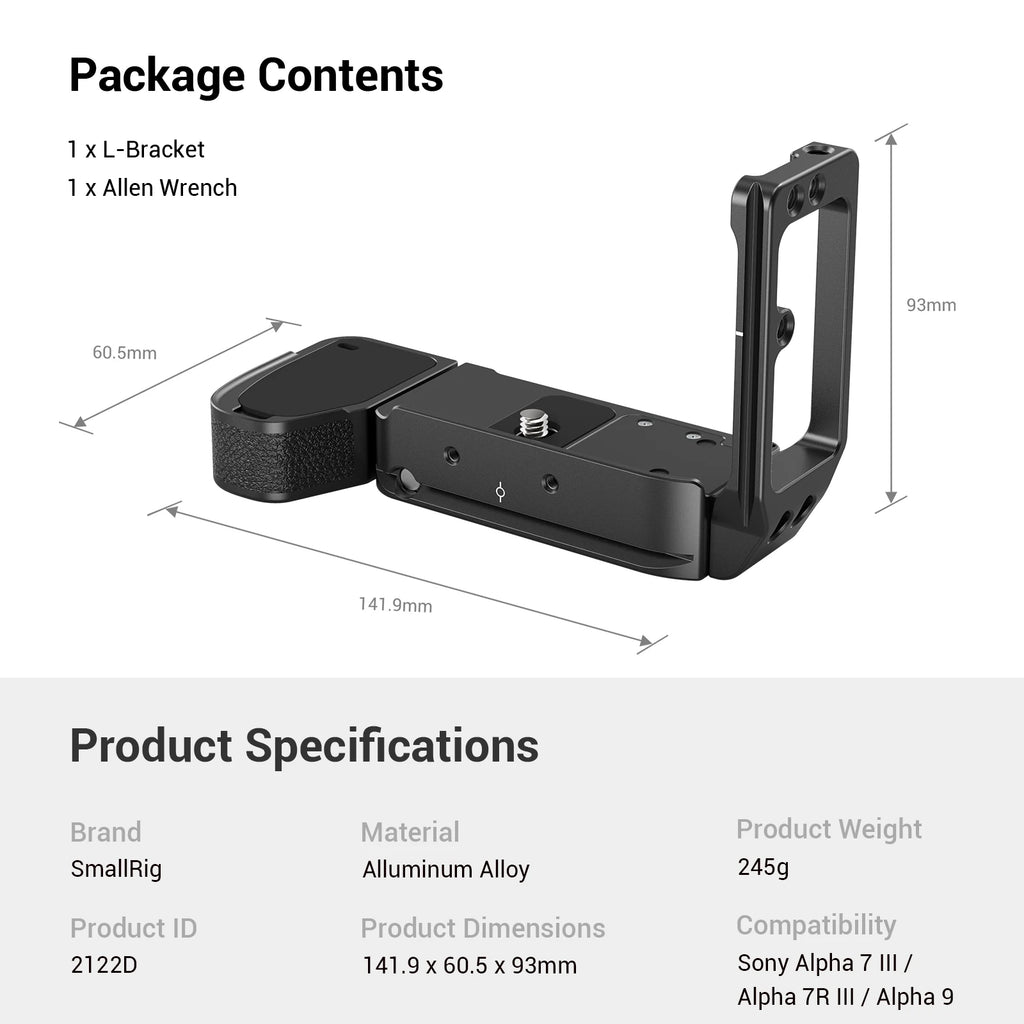 SmallRig A73 L Plate for Sony A7M3 A7R3 L-Bracket for Sony A7III / A7RIII / A9 Feature With Quick Release Arca Style Plate 2122
