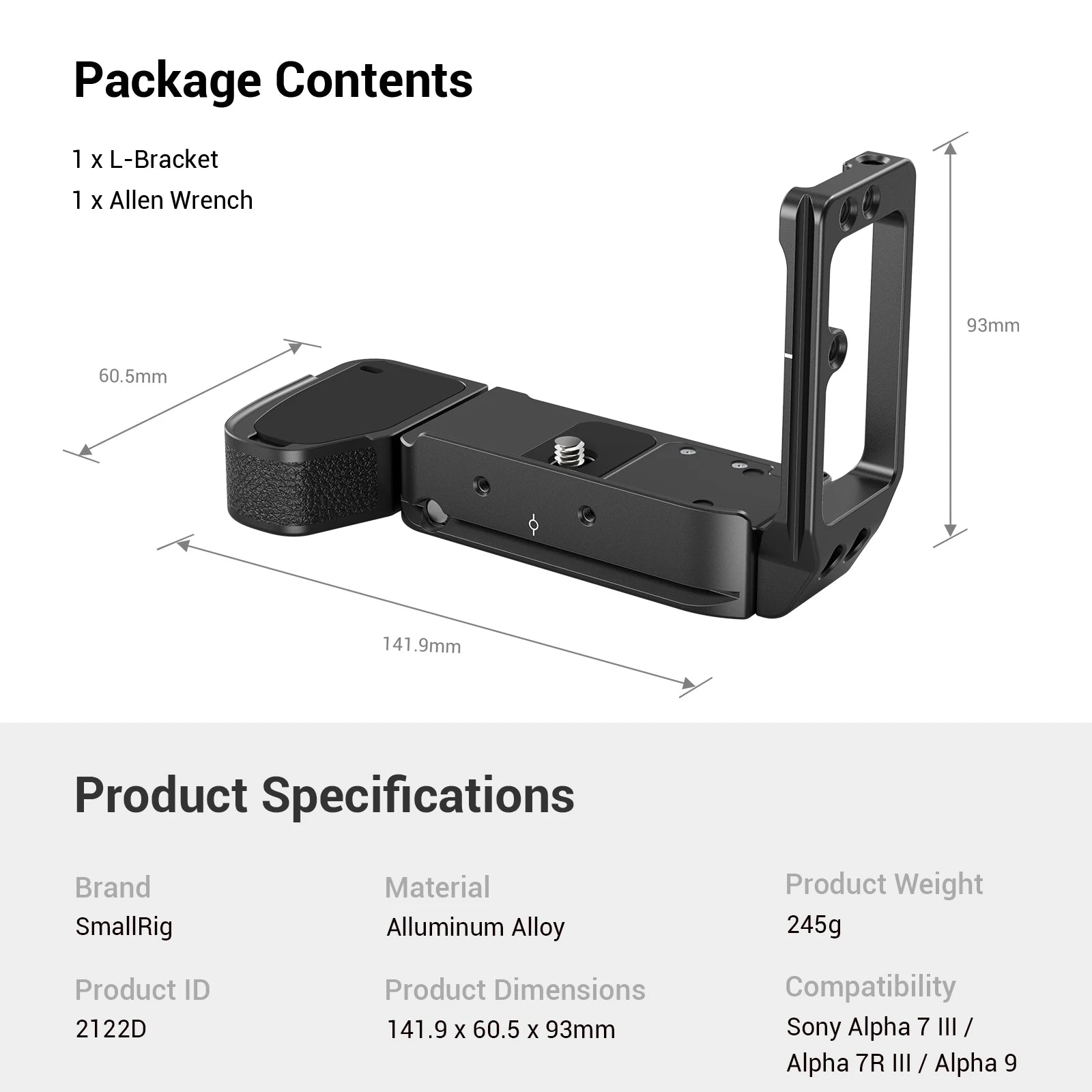 SmallRig A73 L Plate for Sony A7M3 A7R3 L-Bracket for Sony A7III / A7RIII / A9 Feature With Quick Release Arca Style Plate 2122