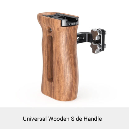 SmallRig Adjustable DSLR Wooden Camera Handle Universal Side Handle Grip W/ Cold Shoe Mount for Microphone and flash light 2093C