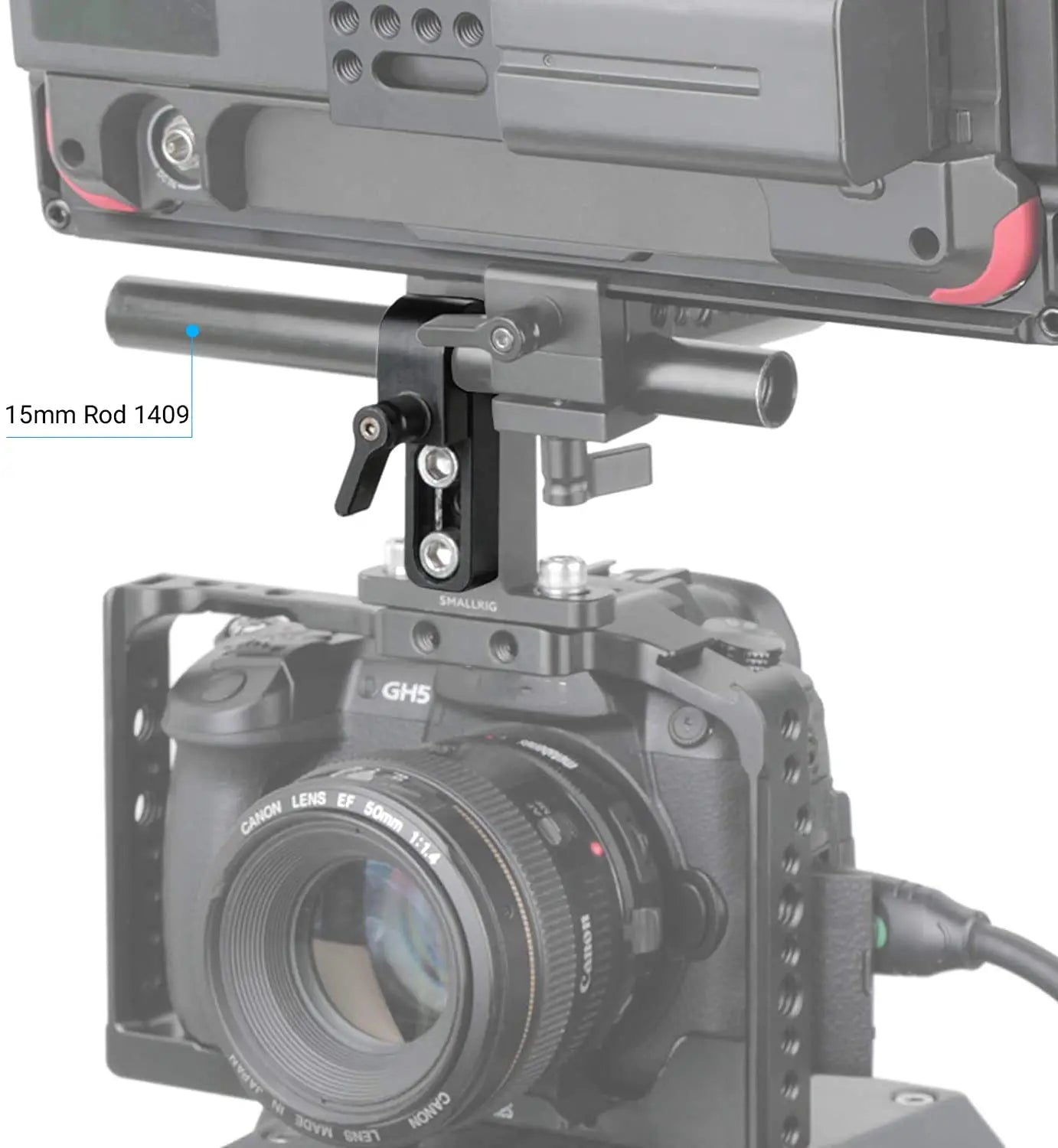 SmallRig Single 15mm Rail Clamp Mount Rod Clamp with Long Hole on Plate / Cage / Handle for Rod Extension - 1549