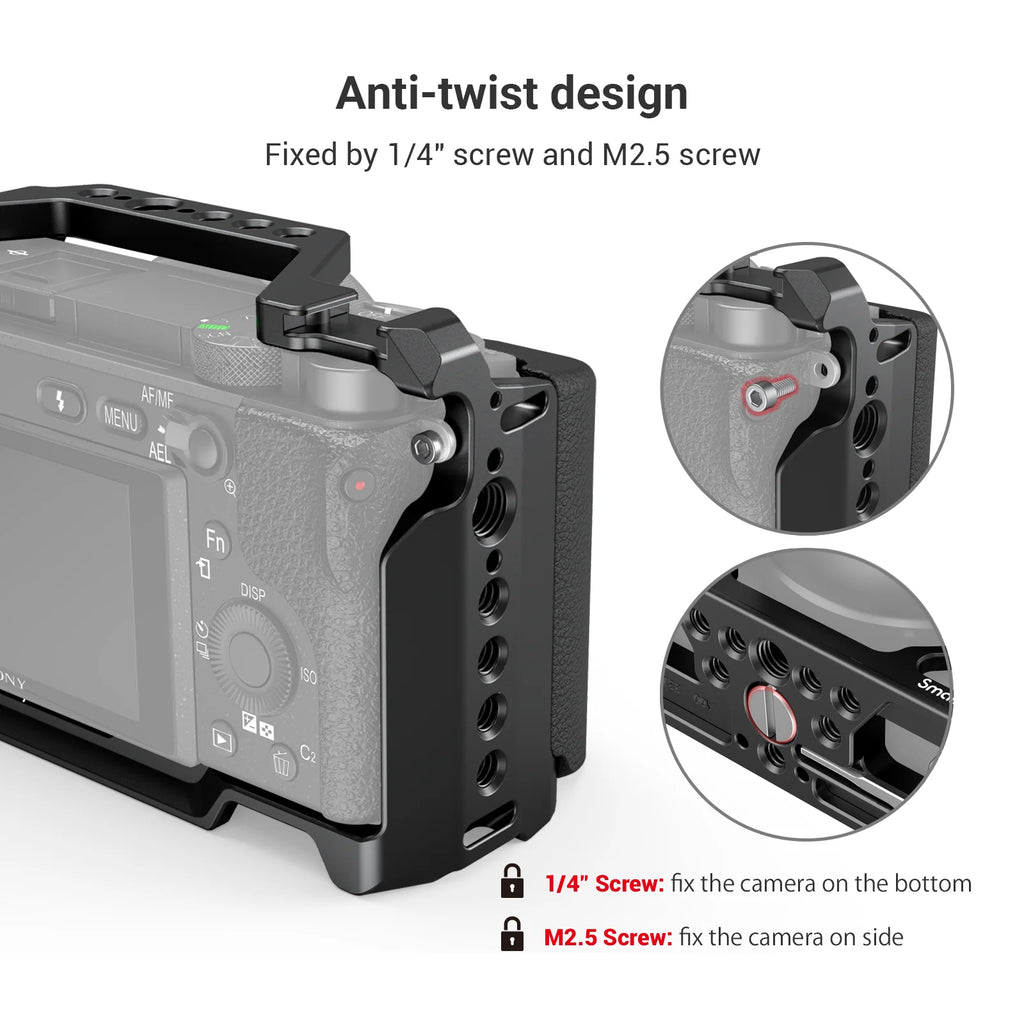 SmallRig DSLR Camera Cage Rig For Sony A6400 with Silicone Handgrip Handle & Cold Shoe for Sony A6100/A6300/A6400 Camera 3164